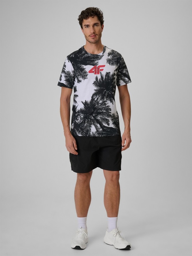 4F T-shirt regular z nadrukiem męski - czarno-biały M