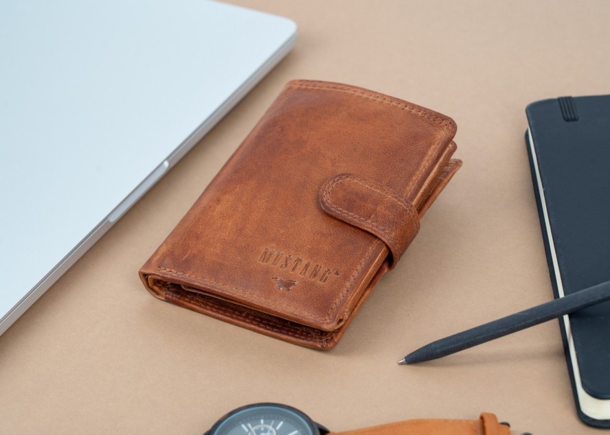 MUSTANG Denimo High Wallet Side Opening MĘSKI SKÓRZANY PORTFEL POJEMNY NA KARTY PREMIUM
