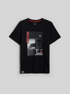 4F T-shirt regular z nadrukiem męski - czarny S