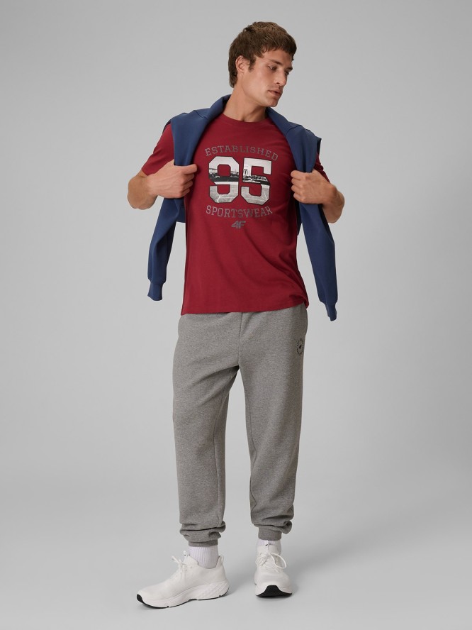 4F T-shirt regular z nadrukiem męski - burgundowy S