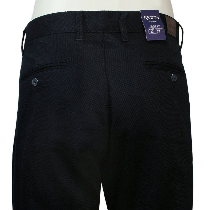 Spodnie z Elastanem, Granatowe, Casualowe, Zwężana Nogawka, Męskie -RIGON