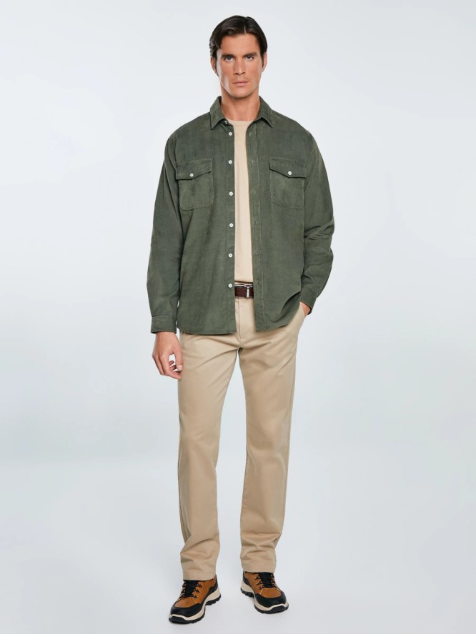 Koszula męska z drobnego sztruksu khaki Cordwis 303