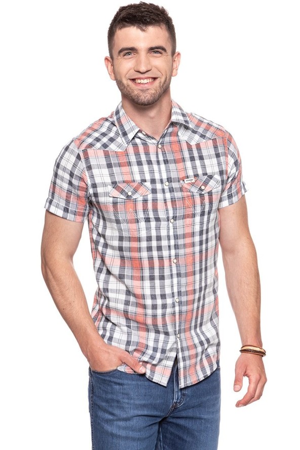 KOSZULA MĘSKA KRÓTKI RĘKAW WRANGLER SS WESTERN SHIRT GLOW ORANGE W5A246D48 112129999