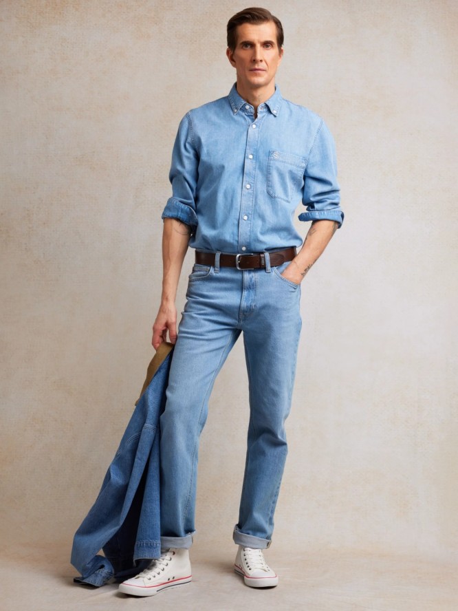 Jeansy męskie z prostą nogawką jasnoniebieskie Toros 171