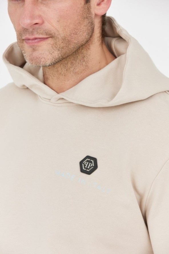 PHILIPP PLEIN Beżowa męska bluza hexagon z kapturem, Rozmiar M