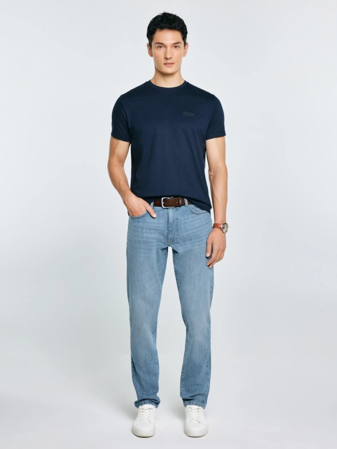 Koszulka męska z haftem na piersi granatowa Serer 403