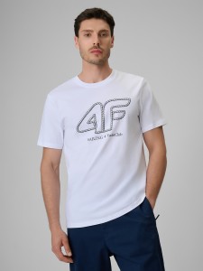 4F T-shirt regular z nadrukiem męski - biały XXL