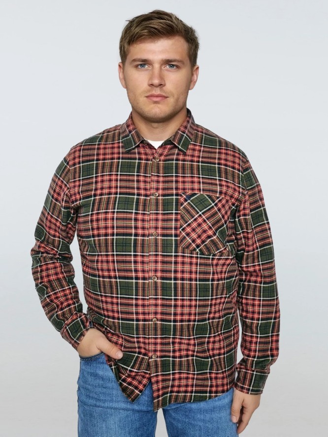 Koszula męska flanelowa w kratę bordowo-khaki Koner 303
