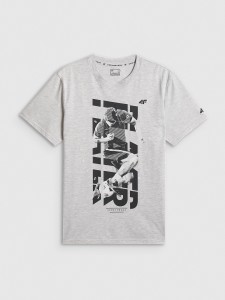 4F T-shirt regular z nadrukiem męski - szary M