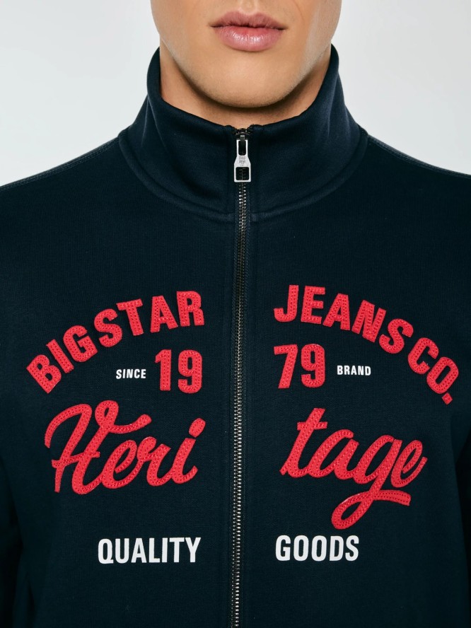 Bluza męska rozpinana z dużą aplikacją granatowa Shon 403