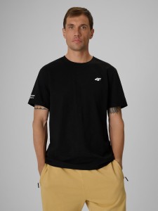 4F T-shirt regular gładki męski - czarny S