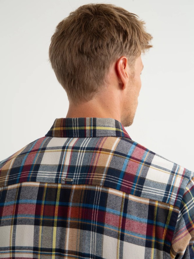 Koszula męska flanelowa w kratę beżowa Fileso 801