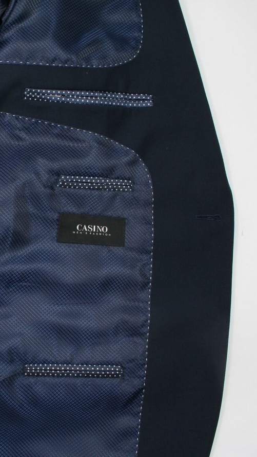 Garnitur Ślubny, Elegancki, Slimowany, Granatowy Zapinany na Jeden Guzik, Spodnie w Kant -CASINO