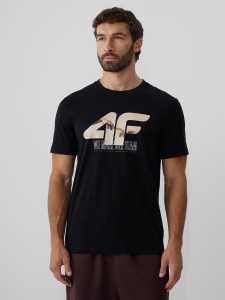 4F T-shirt regular z nadrukiem męski - czarny M