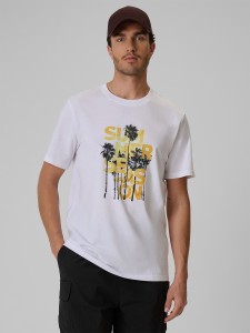 4F T-shirt regular z nadrukiem męski - biały S