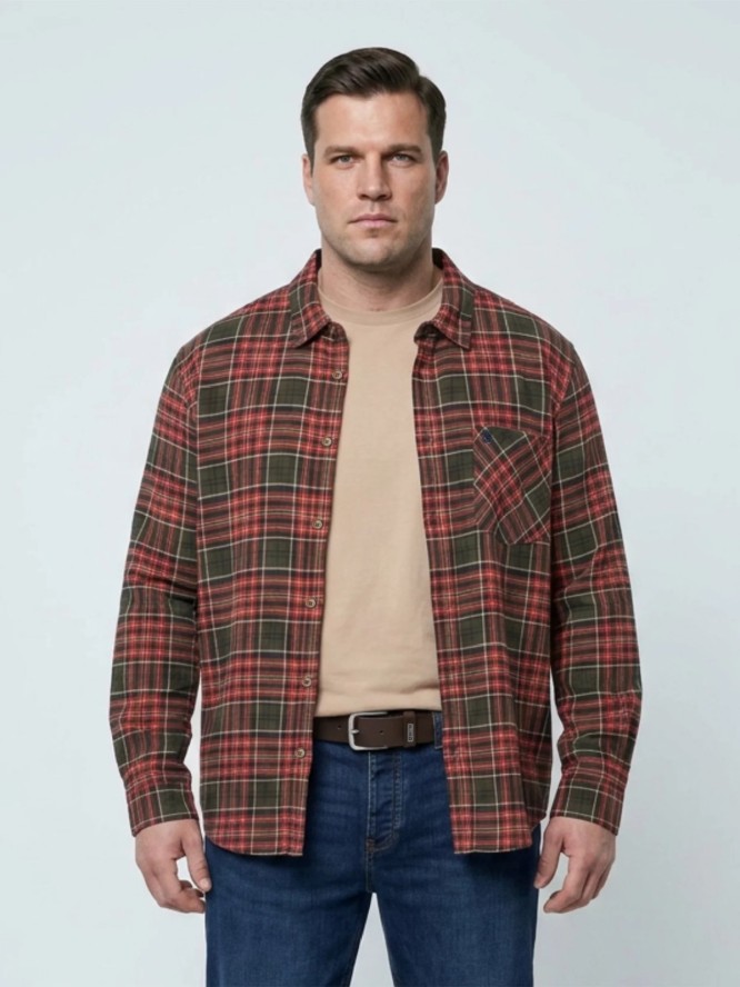 koszula męska flanelowa w kratę bordowo-khaki koner 303