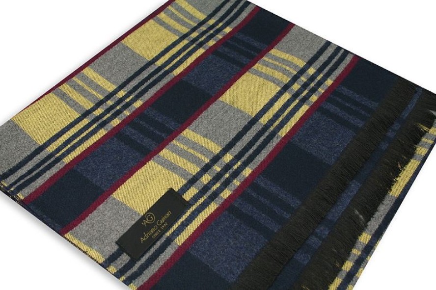 Szalik Dwustronny, Granatowo-Żółty Jesienno-Zimowy, Elegancki -Adriano Guinari- Męski, 100% Wiskoza