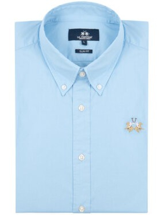 La Martina Koszula Poplin CCMC02 PP003 Błękitny Slim Fit