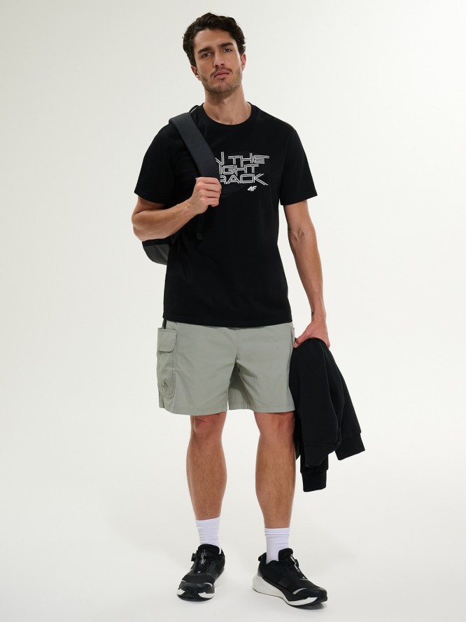 4F T-shirt regular z nadrukiem męski - czarny S