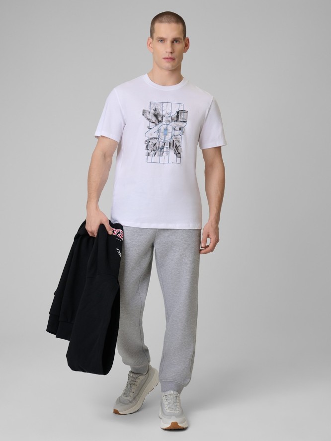 4F T-shirt regular z nadrukiem męski - biały XXL