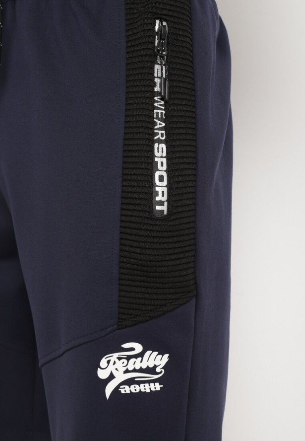 Granatowe Szorty Dresowe z Zasuwanymi Kieszeniami Elawn