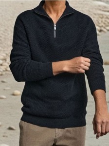 Zapinany sweter z kołnierzem - czarny