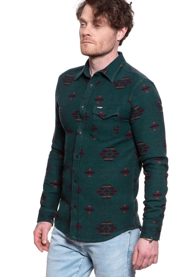 WRANGLER LS 1PKT FLAP SHIRT PINE W5A4BBG01 112130041