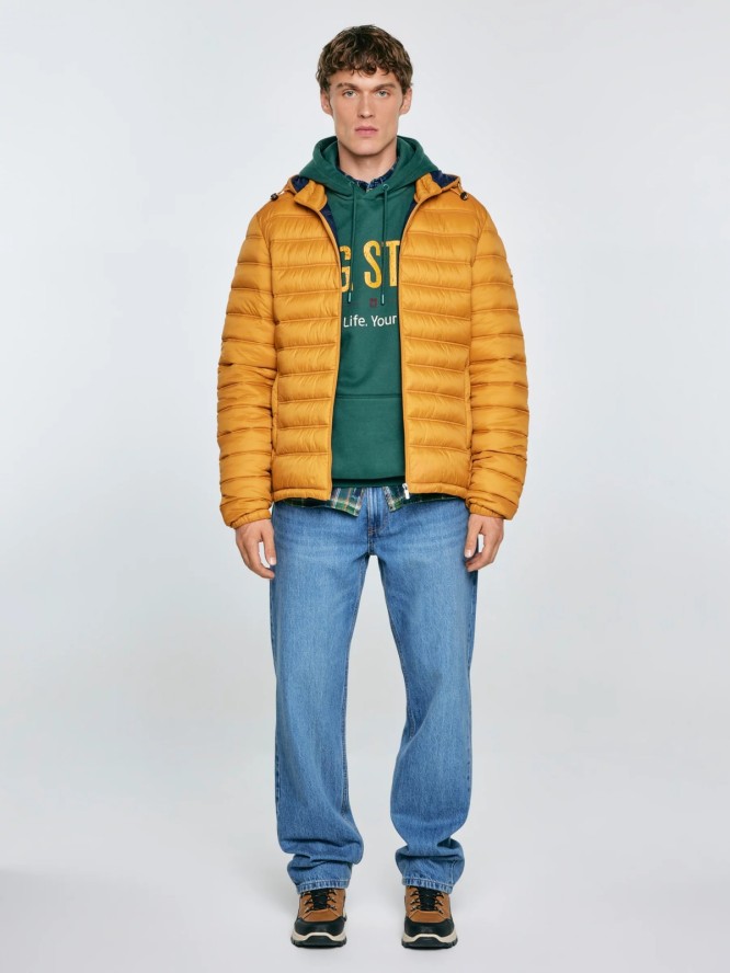 Kurtka męska pikowana z kapturem żółta Acarf 202