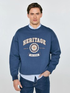 Bluza męska oversize z nadrukiem niebieska Leonar 402