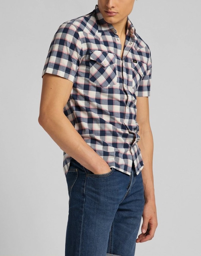 MĘSKA KOSZULA MATERIAŁOWA LEE SS WESTERN NAVY L640KK35 112115279