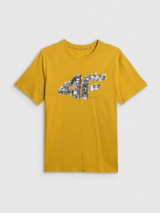 4F T-shirt regular z nadrukiem męski - żółty S