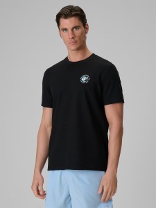 4F T-shirt regular z nadrukiem męski - czarny M