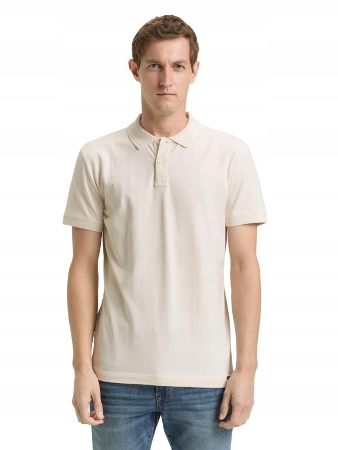 T-SHIRT KOSZULKA POLO MĘSKA TOM TAILOR BAWEŁNIANA GŁADKA KREMOWA