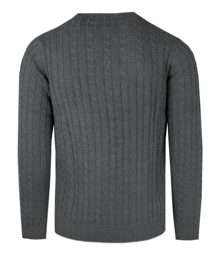 Bawełniany Sweter Męski - Pako Jeans - Splot Warkoczowy - Grafit