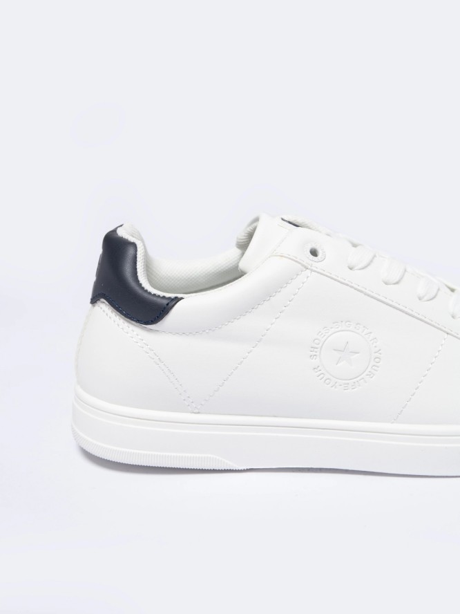 sneakersy męskie ze skóry ekologicznej białe nn174282 101
