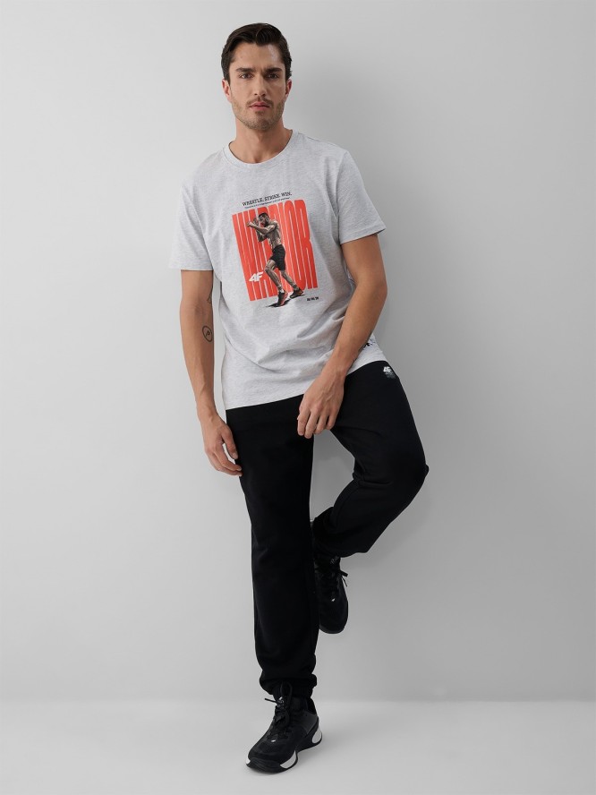 4F T-shirt regular z nadrukiem męski 4F | Mateusz Gamrot - szary S