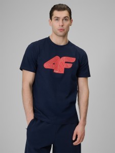 4F T-shirt regular z nadrukiem męski - granatowy L