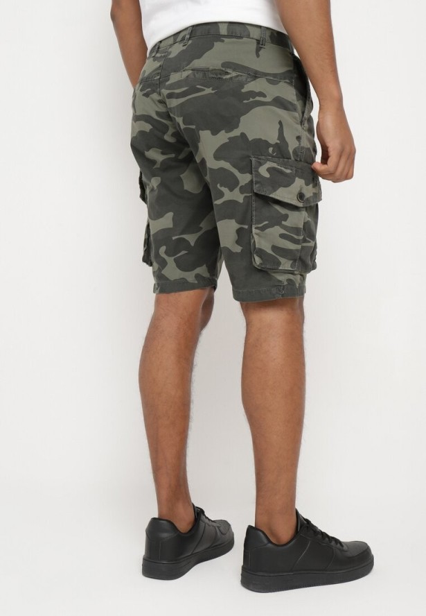 Zielone Szorty z Bawełny z Wysokim Stanem i Dodatkowymi Kieszeniami Pelia