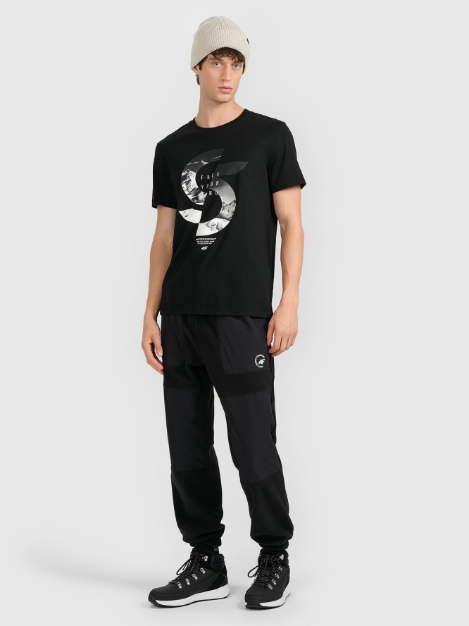 4F T-shirt regular z nadrukiem męski - czarny XXL