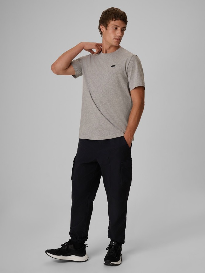 4F T-shirt regular gładki męski - szary S