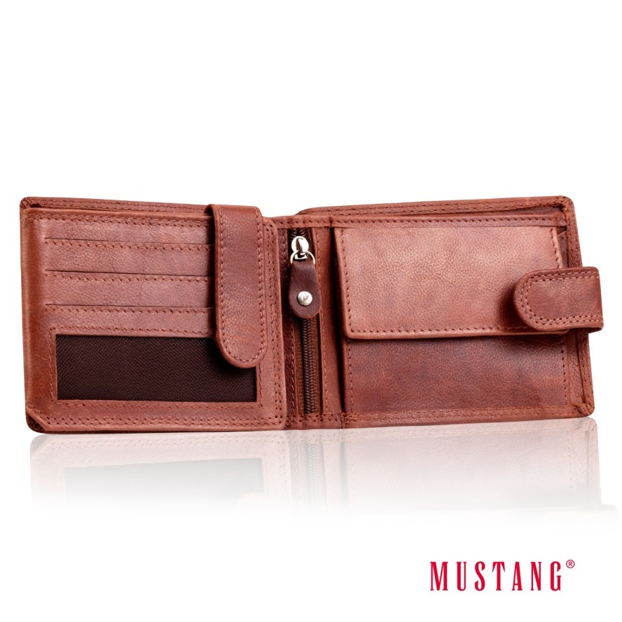 MUSTANG Denimo Wallet Side Opening With Button SKÓRZANY PORTFEL POJEMNY NA KARTY PREMIUM RFID