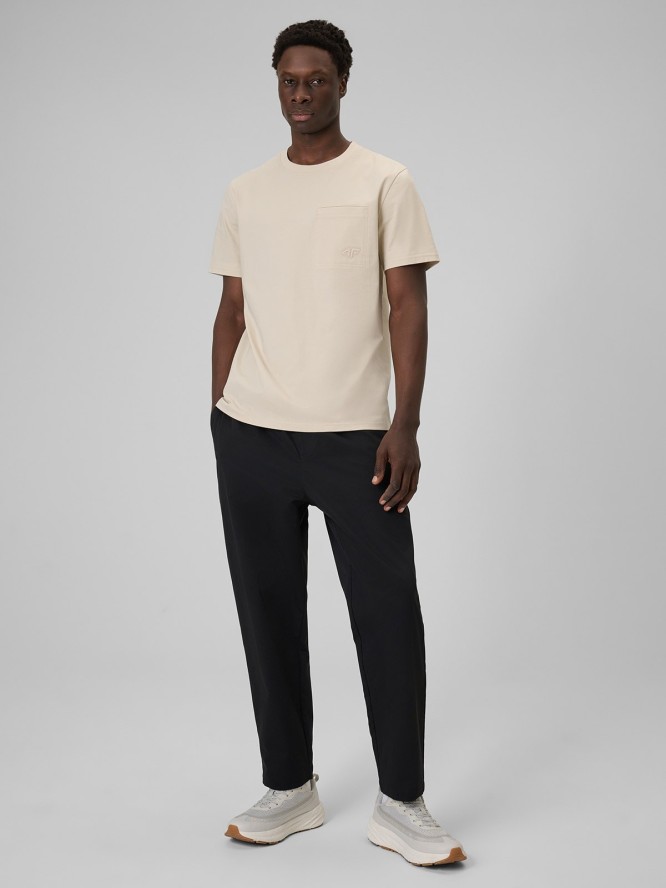 4F T-shirt regular gładki męski - beżowy XL