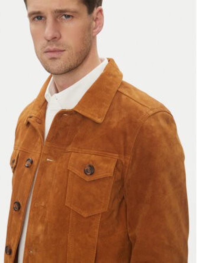 Serge Pariente Kurtka skórzana Jeans Brązowy Regular Fit