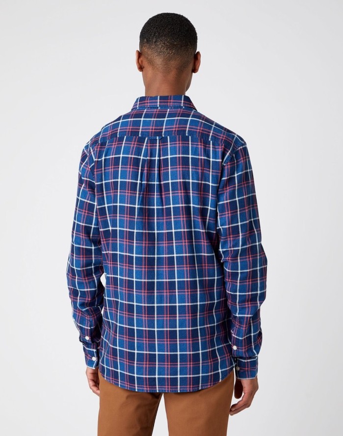 WRANGLER LS 1PKT SHIRT MĘSKA KOSZULA DŁUGI RĘKAW MID INDIGO W5A11BX8E 112141402