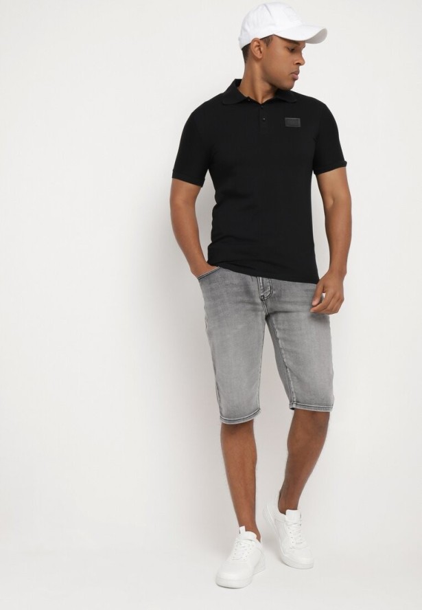 Szare Szorty Jeansowe z Bawełny Dodatkowo Pasek z Ekoskóry Tramelia