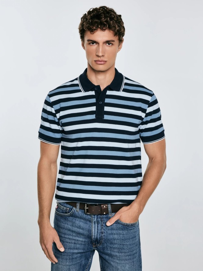 Koszulka męska polo w kolorowe paski Seulir 401