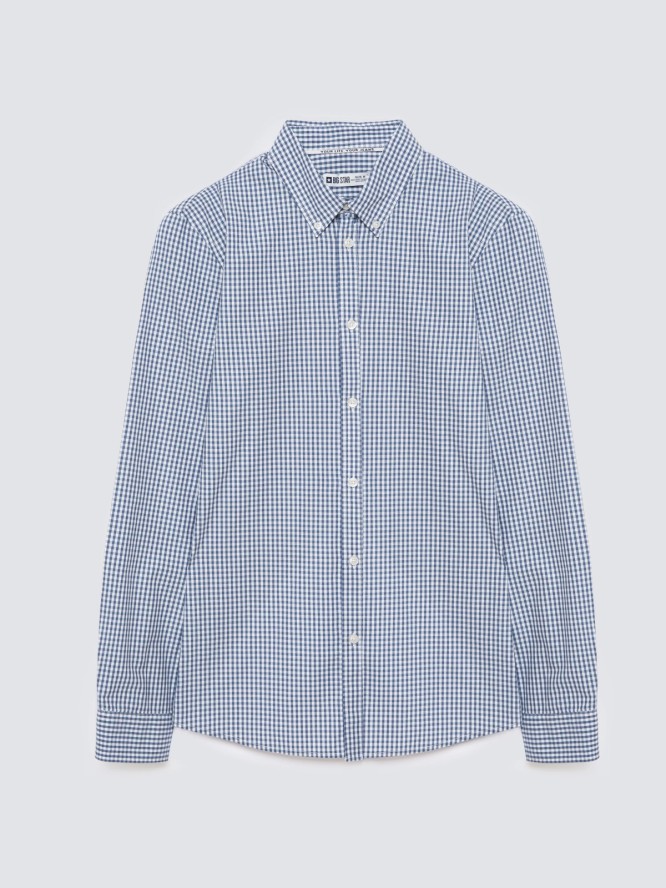 Koszula męska bawełniana w drobną kratę błękitna Gibbsoner 401
