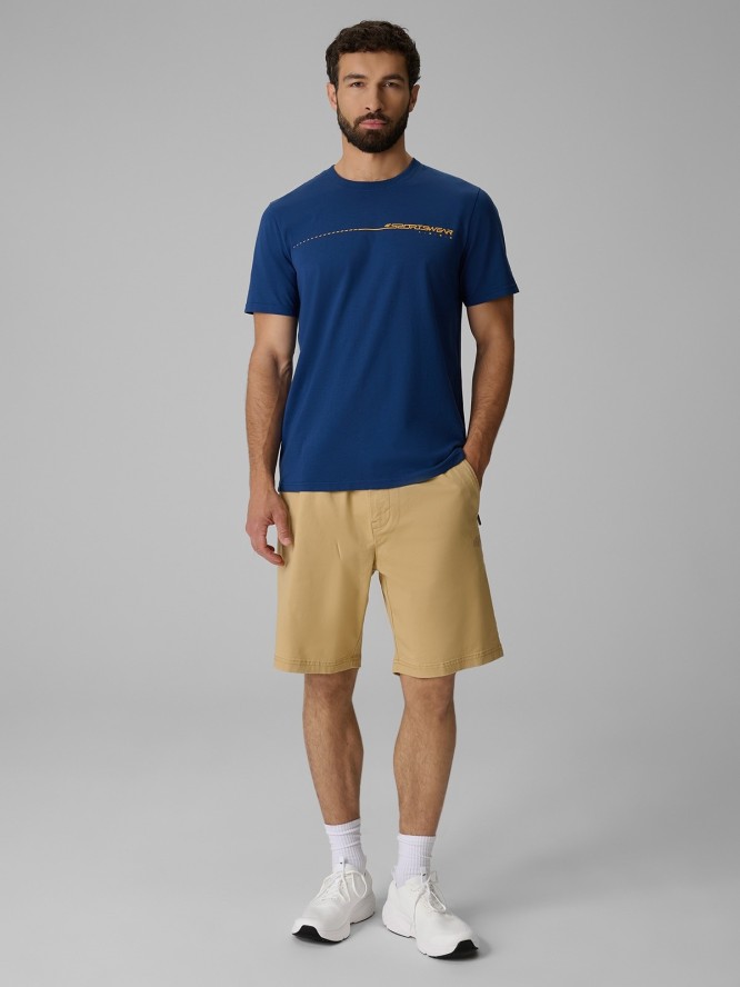 4F T-shirt regular z nadrukiem męski - granatowy S