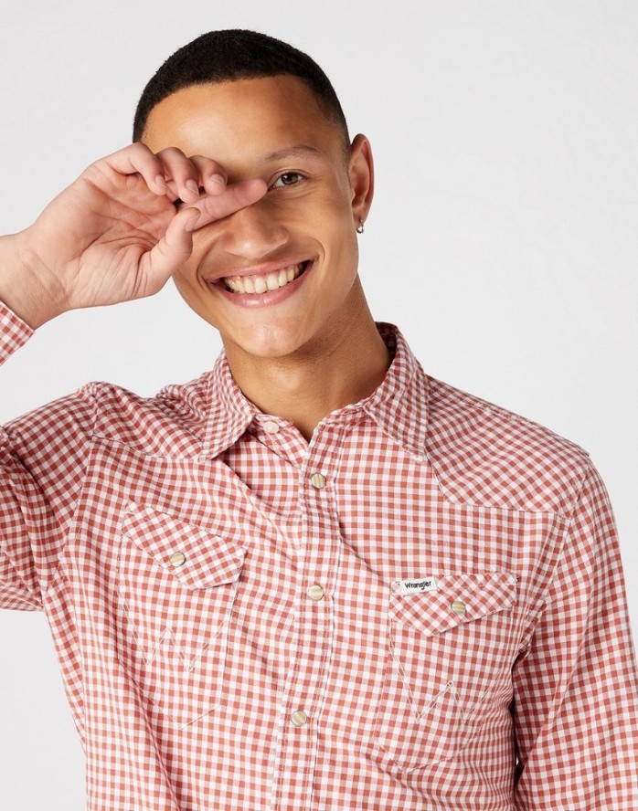 WRANGLER LS WESTERN SHIRT MĘSKA KOSZULA W KRATĘ DŁUGI RĘKAW ETRUSCAN RED W5C2CIR11 112146107