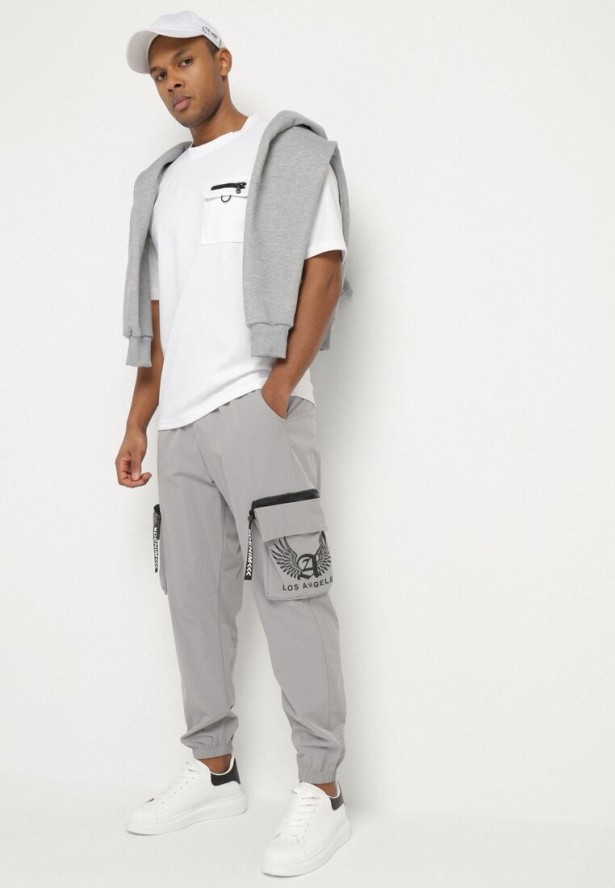 Szare Spodnie Dresowe w Stylu Cargo Efalitha